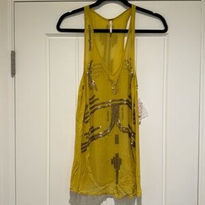 Free People Yellow Tank Top with Silver Accents